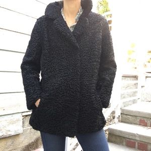 Vintage Curly Black Mohair (Goat) Peacoat *repair